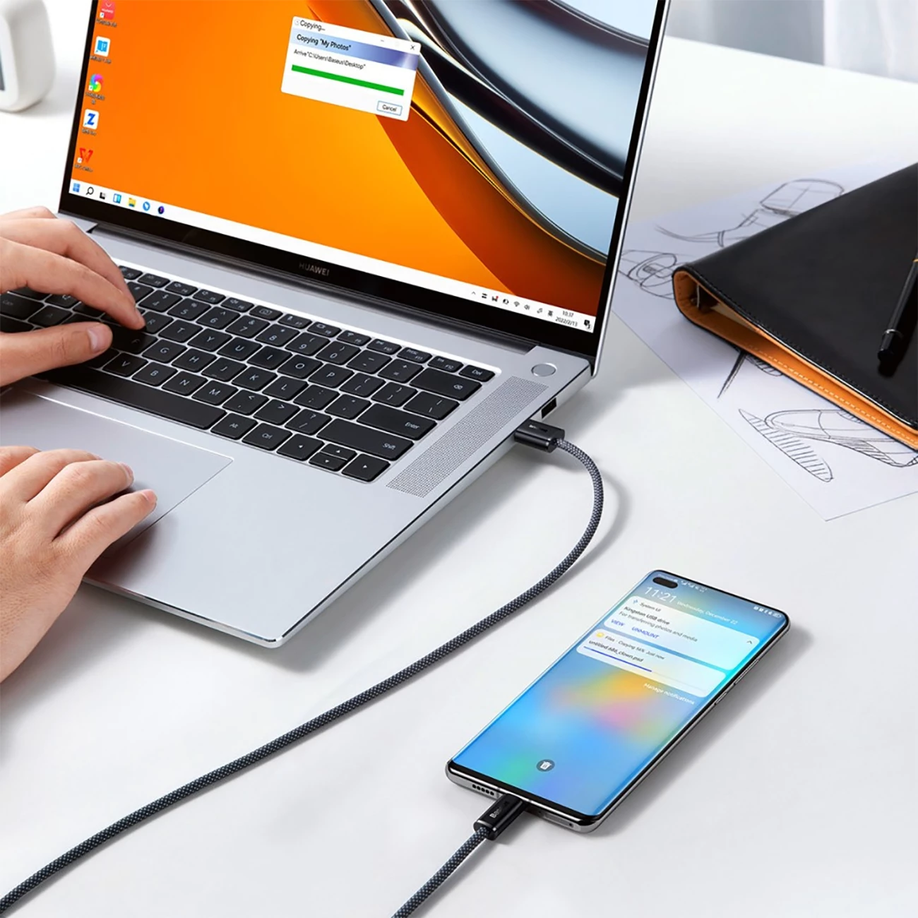 قیمت کابل شارژ سریع یو اس بی به تایپ سی 100 وات یک متری بیسوس