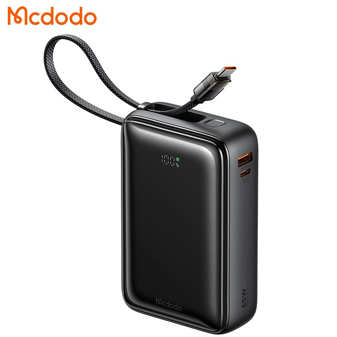 پاوربانک 20000 یو‌اس‌بی و تایپ‌سی 65 وات مک دودو MC-6370 با کابل متصل