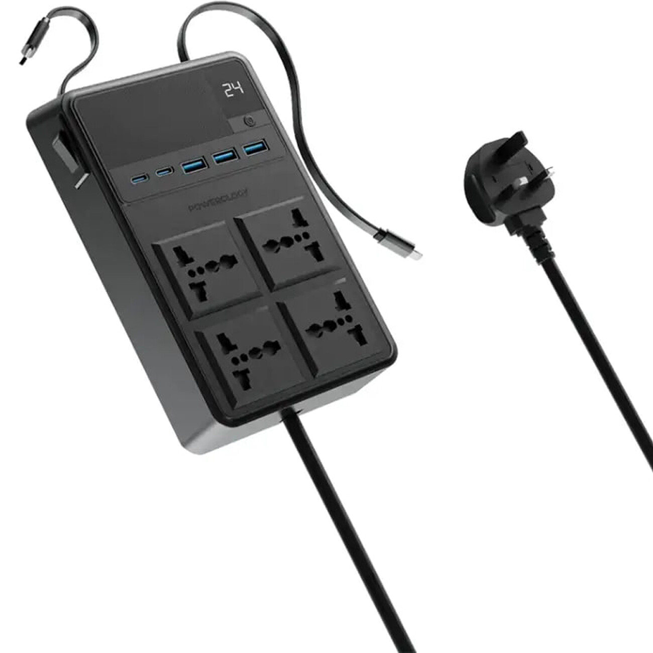 چند راهی و محافظ برق 2500 وات 4 سوکت، 3*USB و 2*تایپسی پاورولوژی PWC029