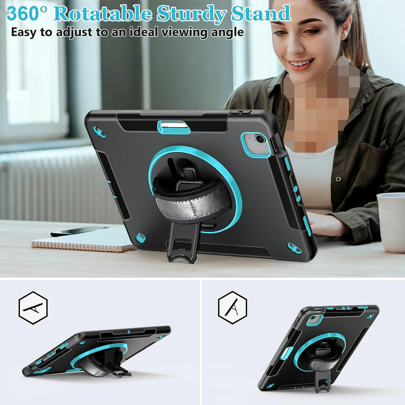 کاور محافظ آیپد پرو 10 اینچ 2022 کوتسی IP-038 با پایه نگهدارنده چرخشی و بند دستی و گردنی