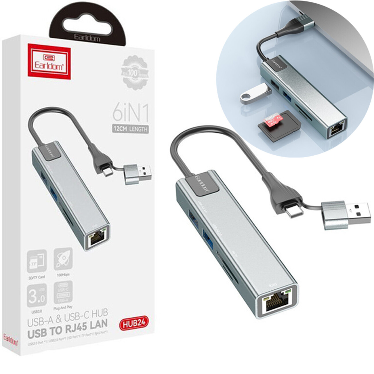 هاب USB و تایپ‌سی 5 پورت ارلدام ET-HUB24