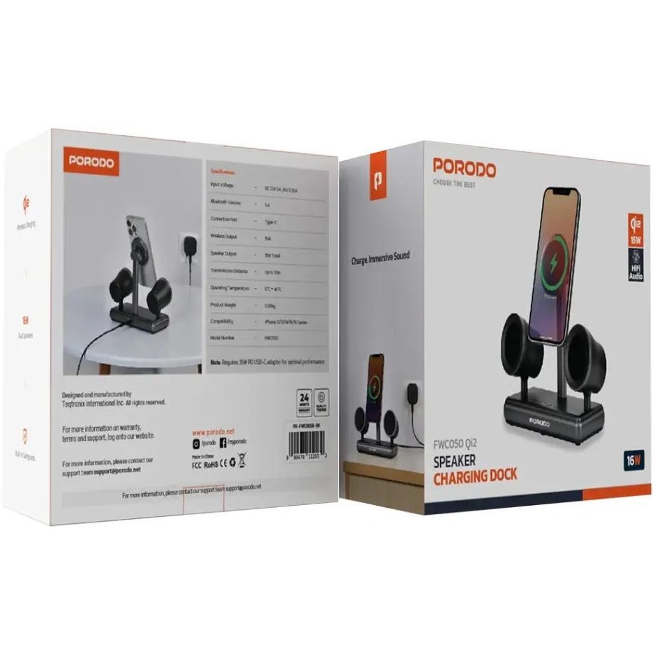 اسپیکر و شارژر وایرلس مگسیف پرودو Porodo Speaker Charging Dock FWCH050
