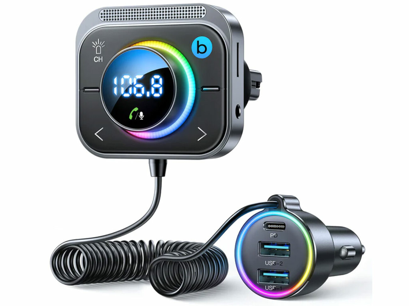 شارژر فندکی فست شارژ ماشین تایپ سی 30 وات و گیرنده بلوتوث خودرو جویروم JR-CL18