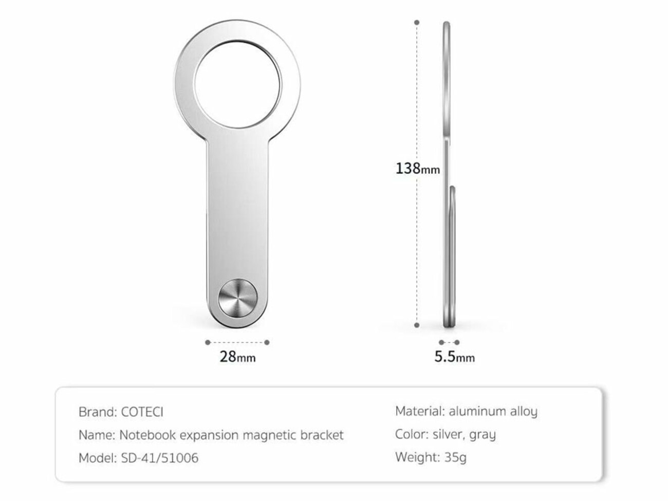 خرید هولدر موبایل مگنتی قابل اتصال به لپ تاپ کوتتسی Coteetci SD-41 Notebook expansion magnetic bracket 51006