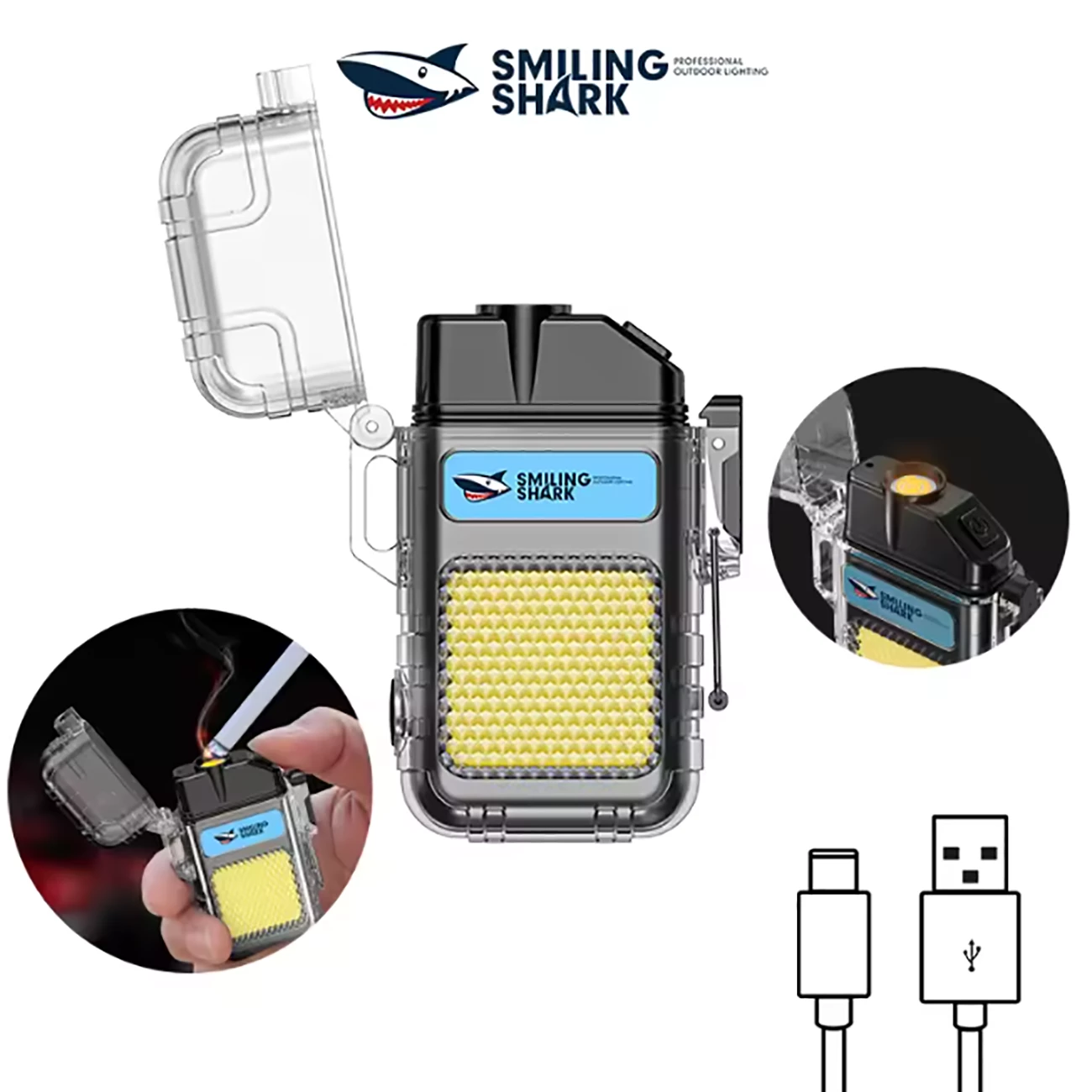 چراغ قوه جیبی فندک دار شارژی COB اسمایلینگ شارک TIP066