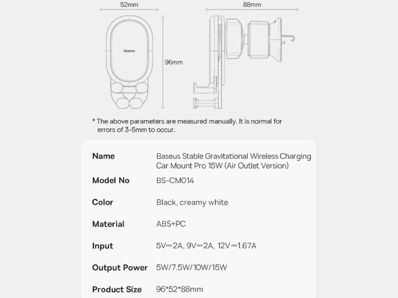 هولدر و شارژر بی سیم داخل خودرو 15 وات بیسوس Baseus Stable Gravitational Wireless Charging Car Mount Pro 15W BS-CM014 SUWX030001