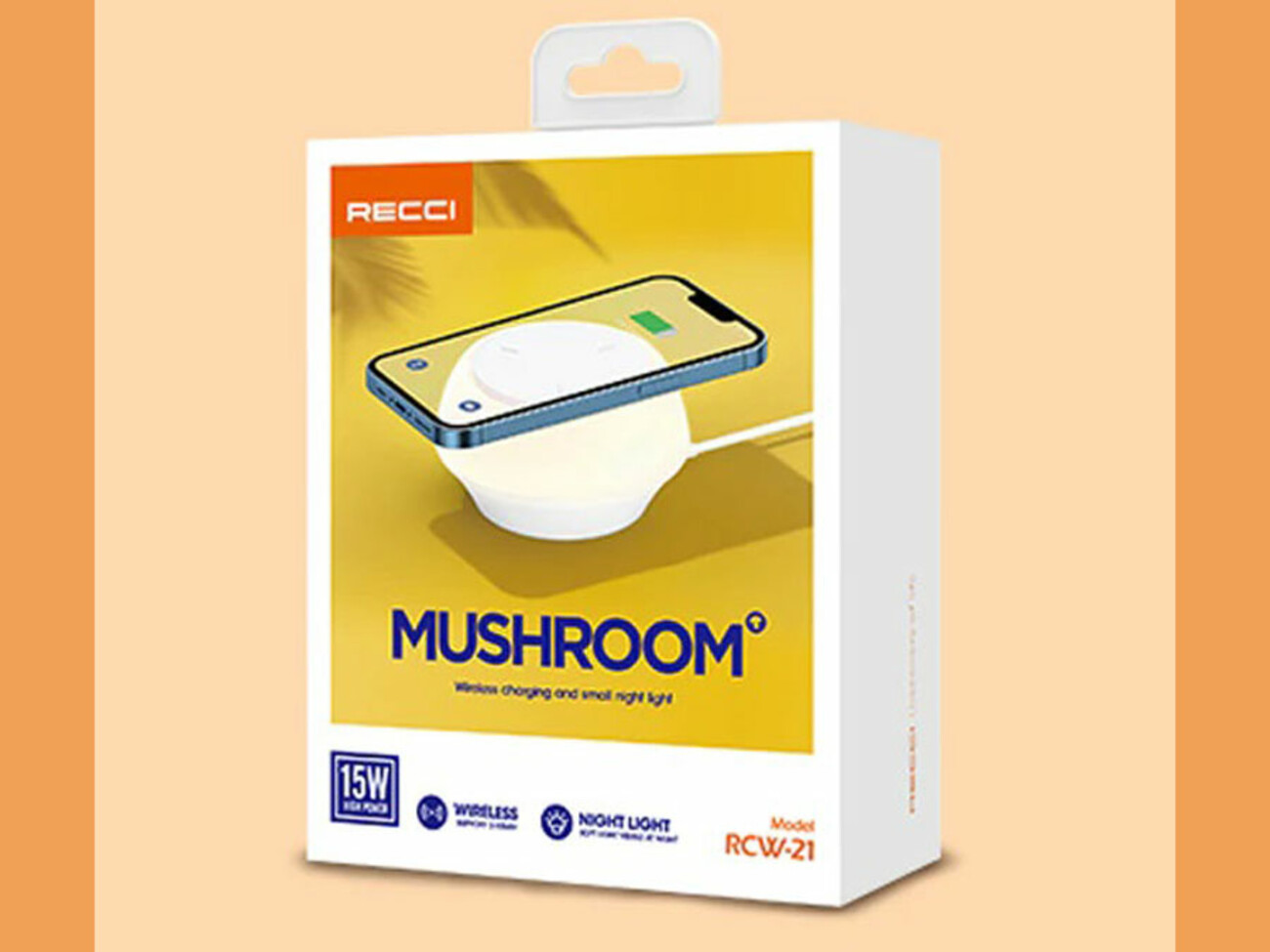 شارژر بی سیم و چراغ خواب رسی Recci RCW-21 Mushroom wireless charging and LED night light