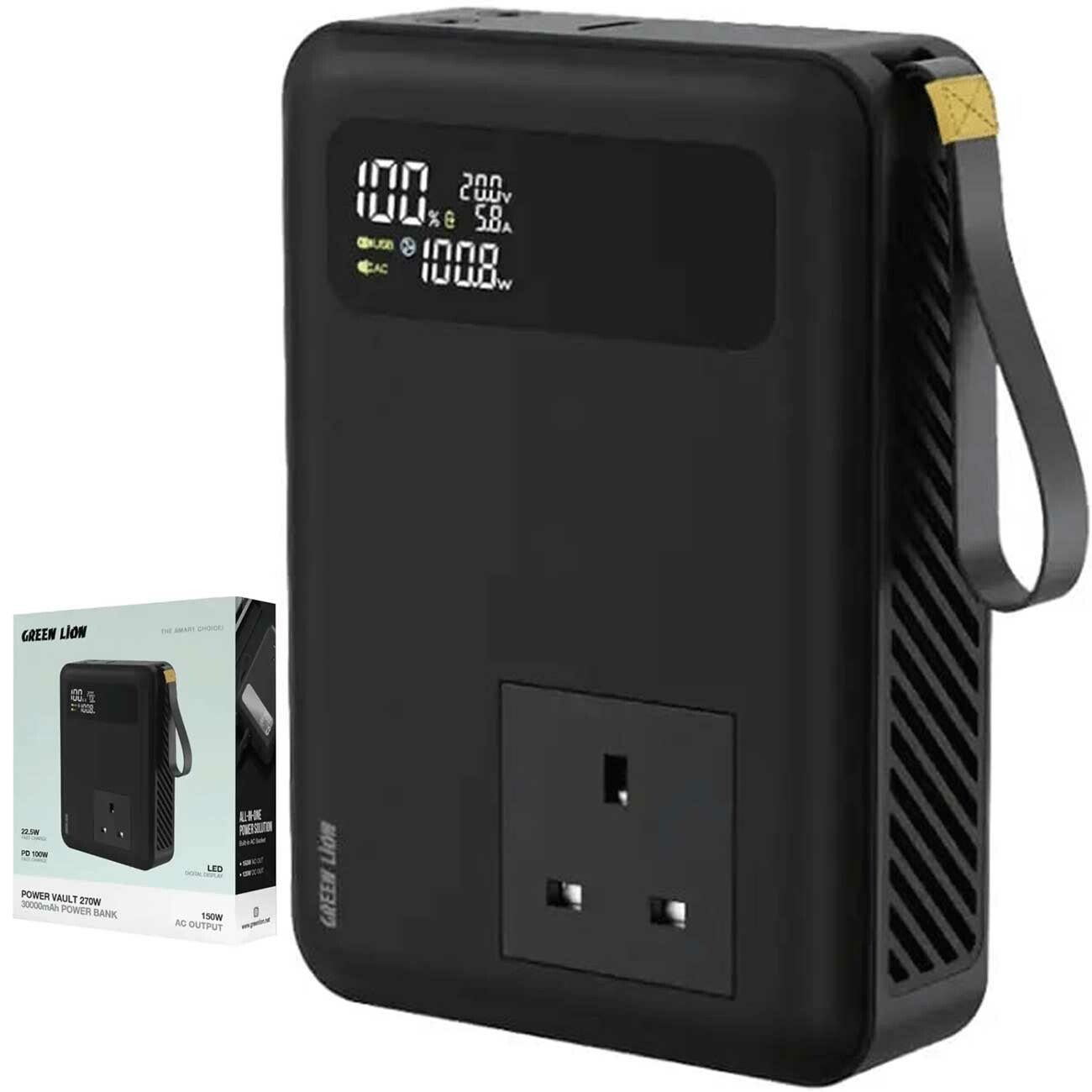 پاوربانک 30000 شارژ سریع 270 وات Type-C و USB گرینلاین GNPVU270W30BK