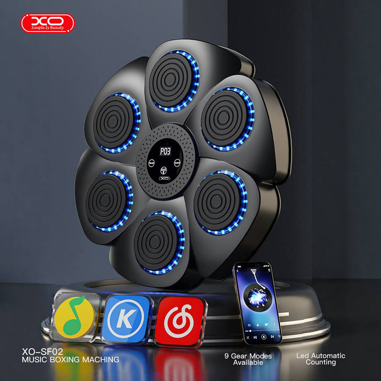 کیسه بوکس دیواری هوشمند موزیکال ایکس او