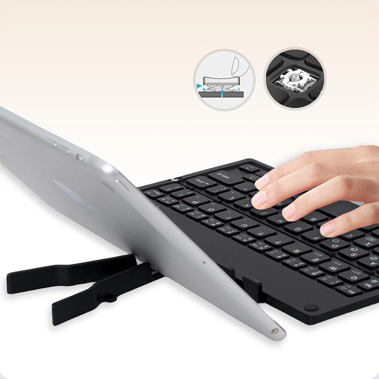 خرید کیبورد بی‌سیم تاشو شارژی هارمونیکا با استند موبایل و تبلت