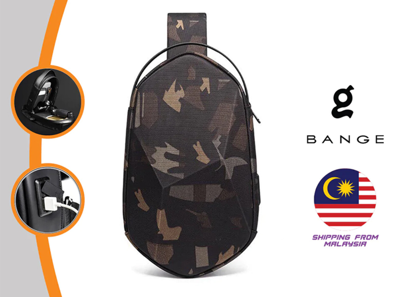 فروش کوله تک بند منشوری دارای پورت USB بانگه BANGE BG-7213 PRISM CROSSBODY BAG (9.7")