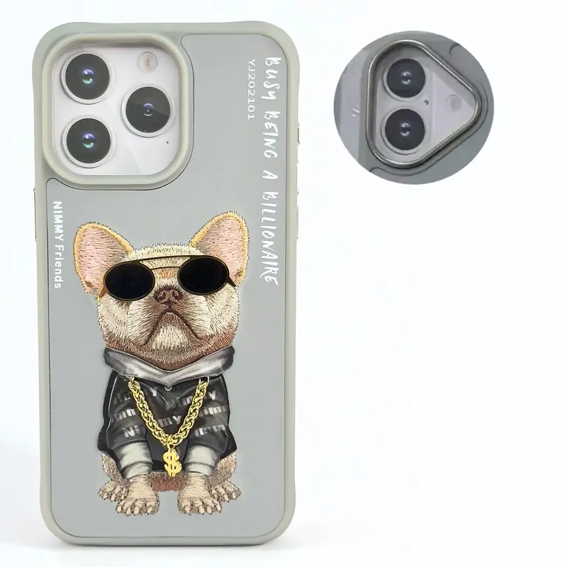 قاب محافظ گوشی آیفون 16 طرح سگ گلدوزی شده نیمی Nimmy Embroidery phone case 360° protection iphone 16