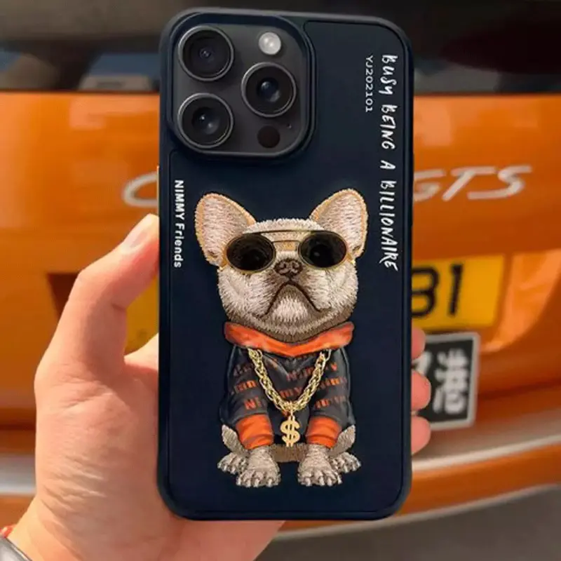 قاب محافظ گوشی آیفون 16 طرح سگ گلدوزی شده نیمی Nimmy Embroidery phone case 360° protection iphone 16