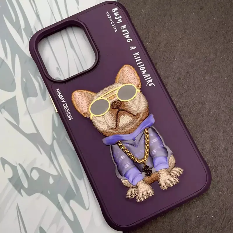 قاب محافظ گوشی آیفون 16 طرح سگ گلدوزی شده نیمی Nimmy Embroidery phone case 360° protection iphone 16