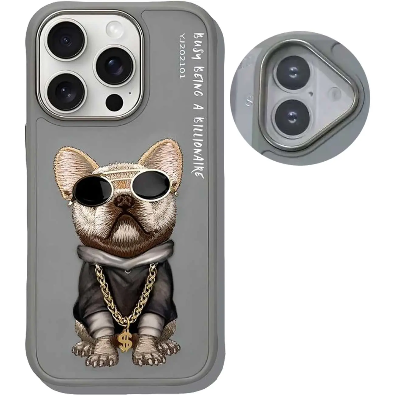 قاب محافظ گوشی آیفون 16 طرح سگ گلدوزی شده نیمی Nimmy Embroidery phone case 360° protection iphone 16