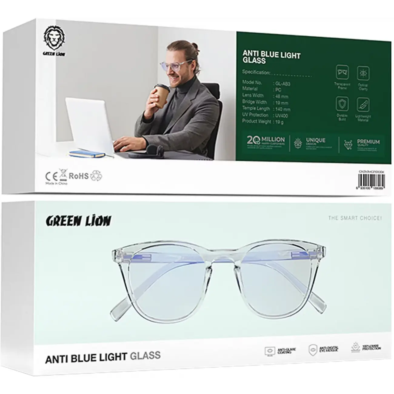 عینک محافظ چشم گرین‌لاین ضد نور آبی Green Lion Anti Blue Light Eyewear Anti-Glare Coating GNABLEYWRCL / GL-AB3
