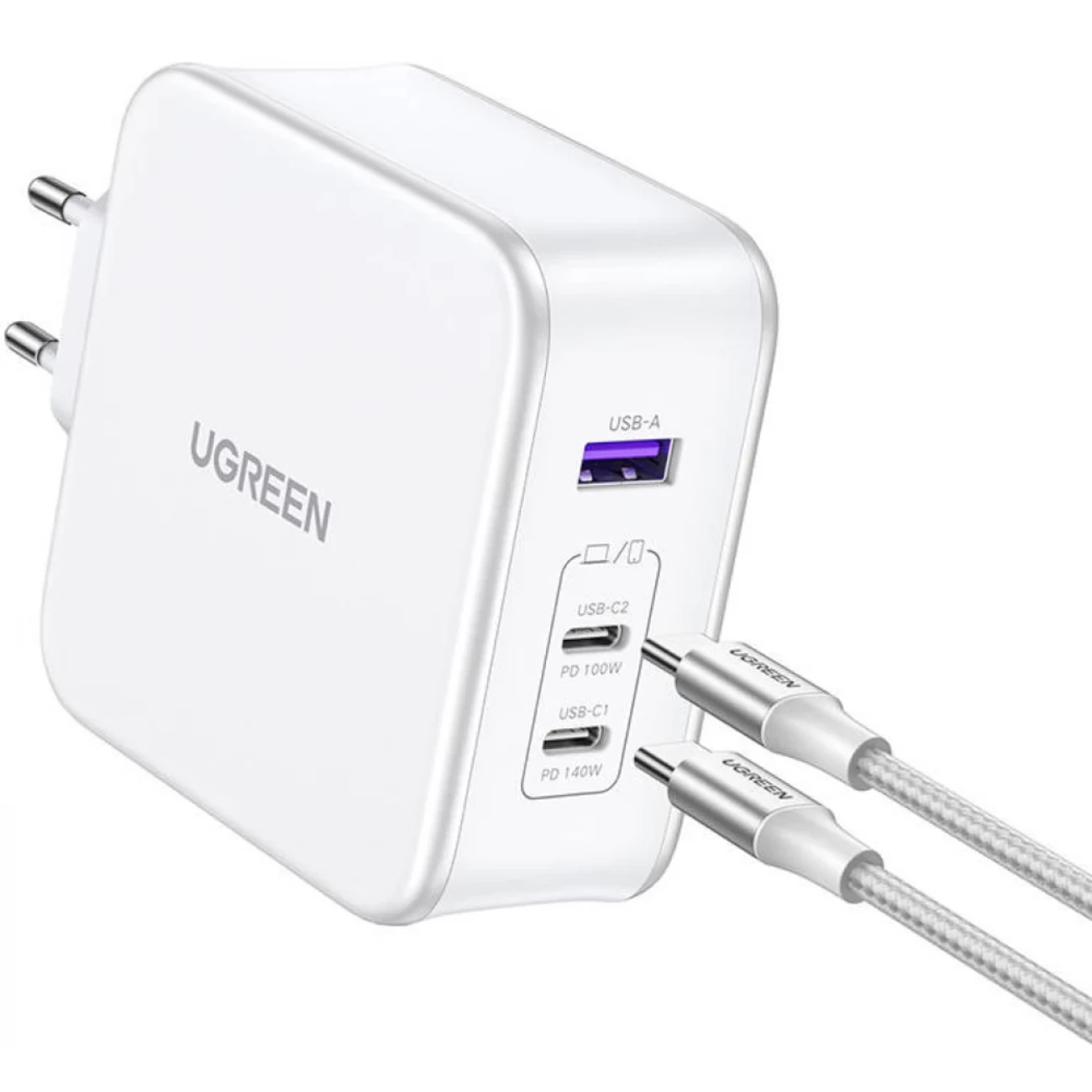 قیمت شارژر دیواری فست شارژ تایپ‌‍سی و یو‌اس‌بی 140 وات یوگرین با کابل دوسر تایپ‌سی