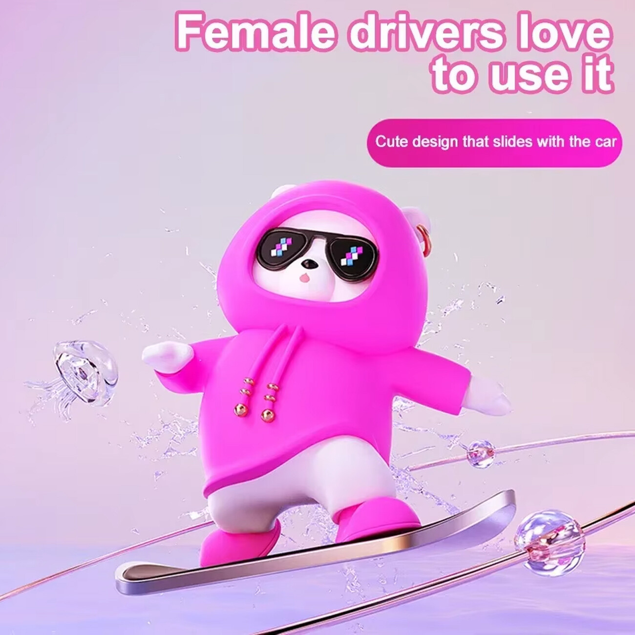 خرید دکوری خرس اسکیت سوار صورتی خودرو