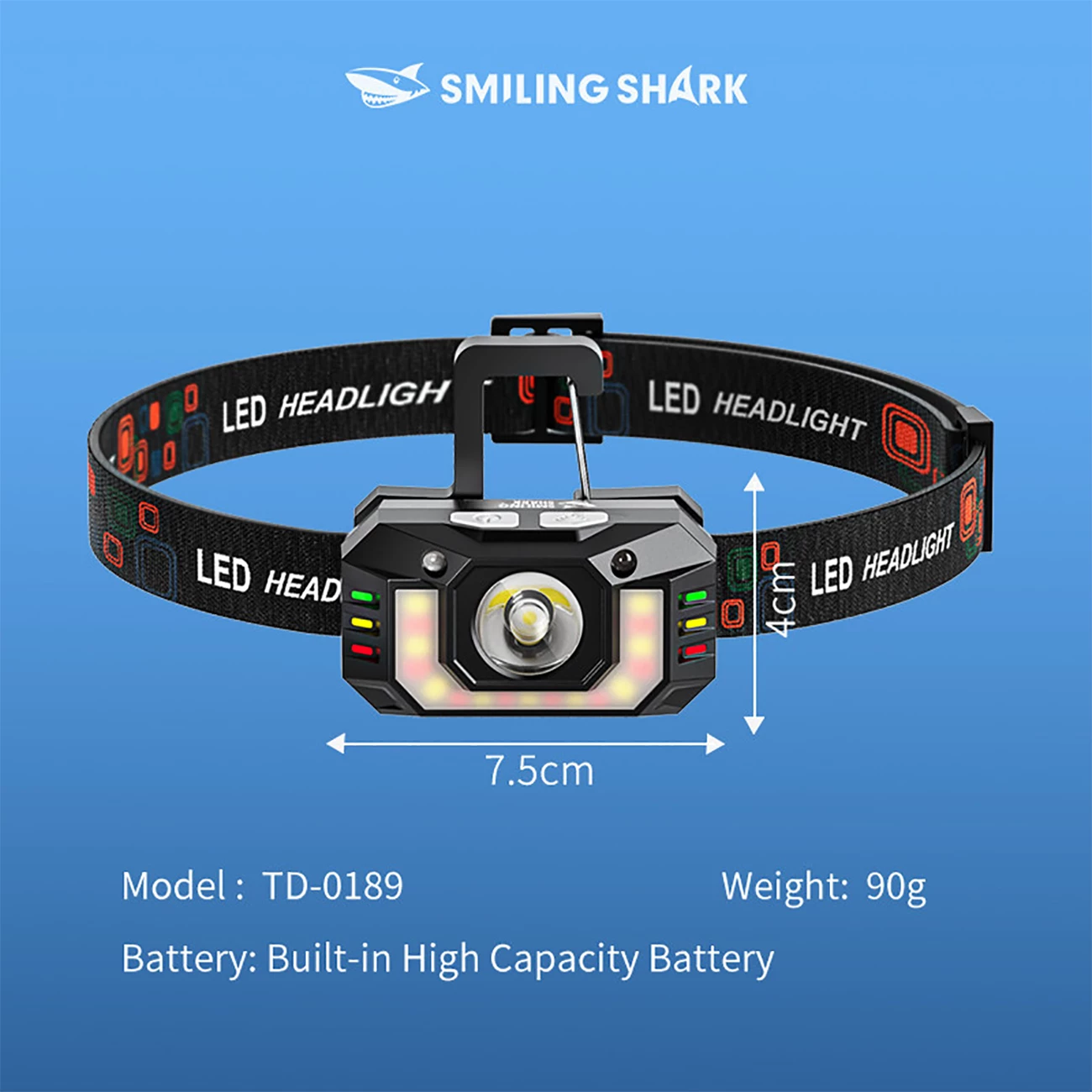 خرید هدلایت 2000 میلیآمپرساعت اسمایلینگ شارک TD0189  ظرفیت باتری براساس اطلاعات جعبه چک شود