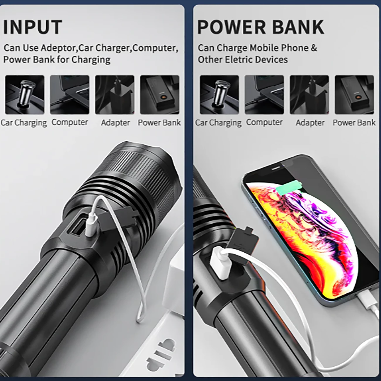 کیفیت چراغ قوه شارژی قدرتمند و پاوربانک اسمایلینگ شارک