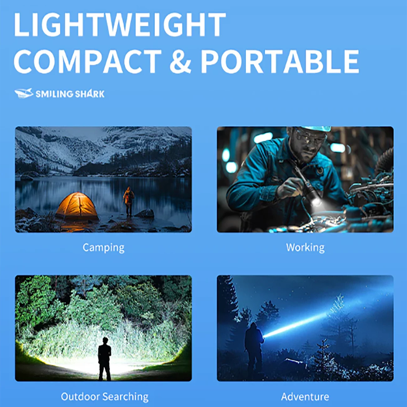 خرید چراغ قوه شارژی قدرتمند و پاوربانک اسمایلینگ شارک