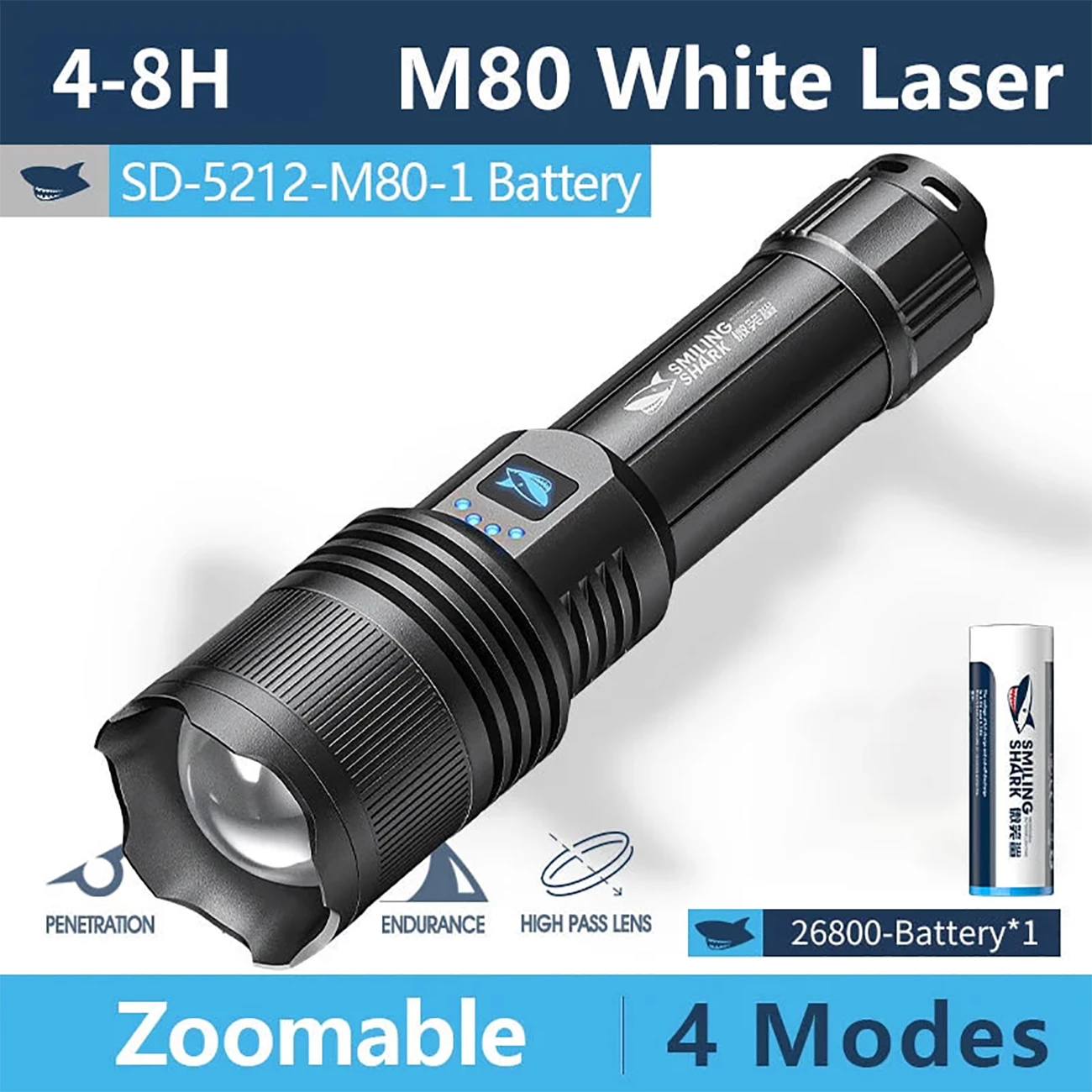 خرید چراغ قوه شارژی قدرتمند و پاوربانک اسمایلینگ شارک