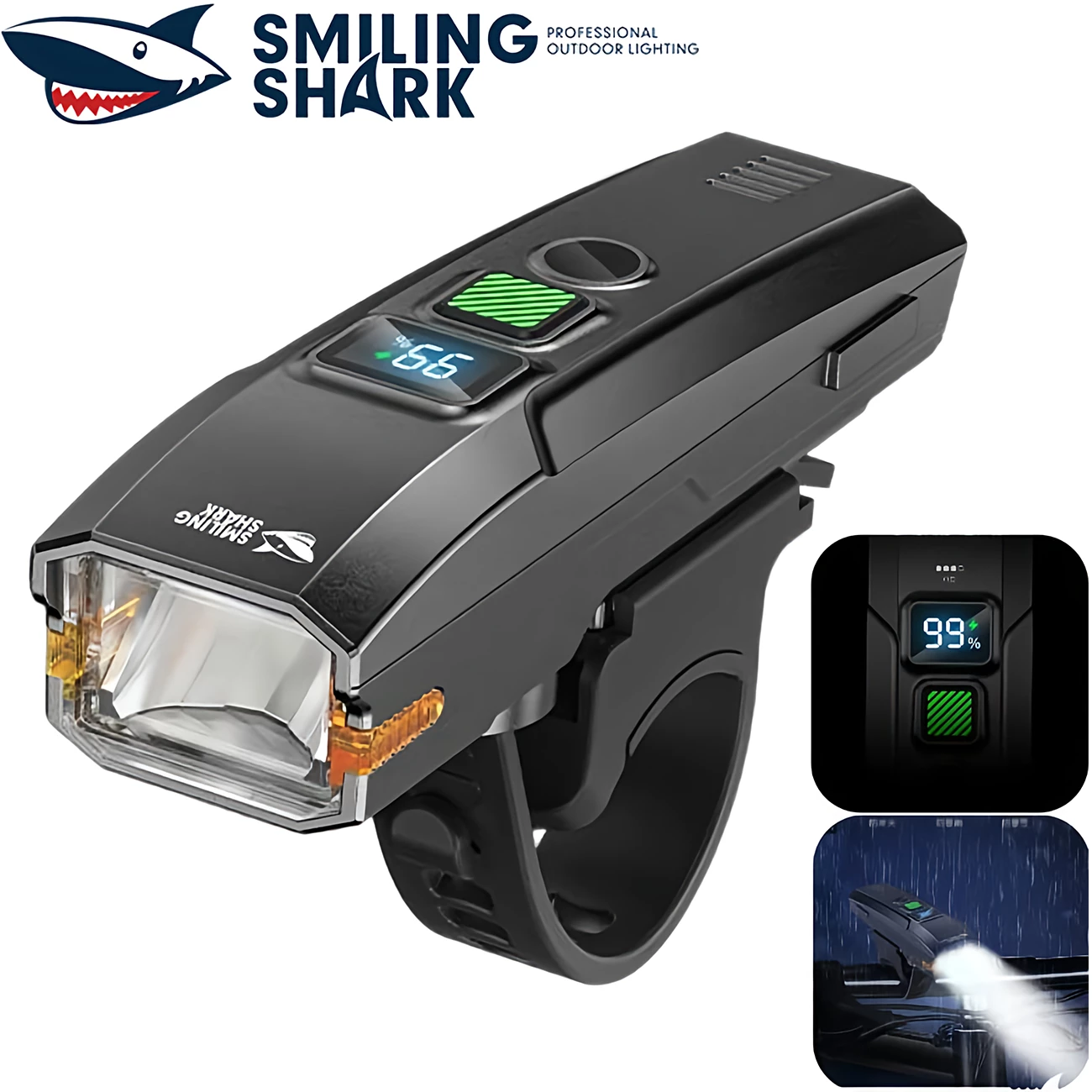 چراغ هوشمند دوچرخه اسمایلینگ شارک Smiling Shark QXD435 شارژی و ضدآب با بوق هشدار و کنترل خودکار نور