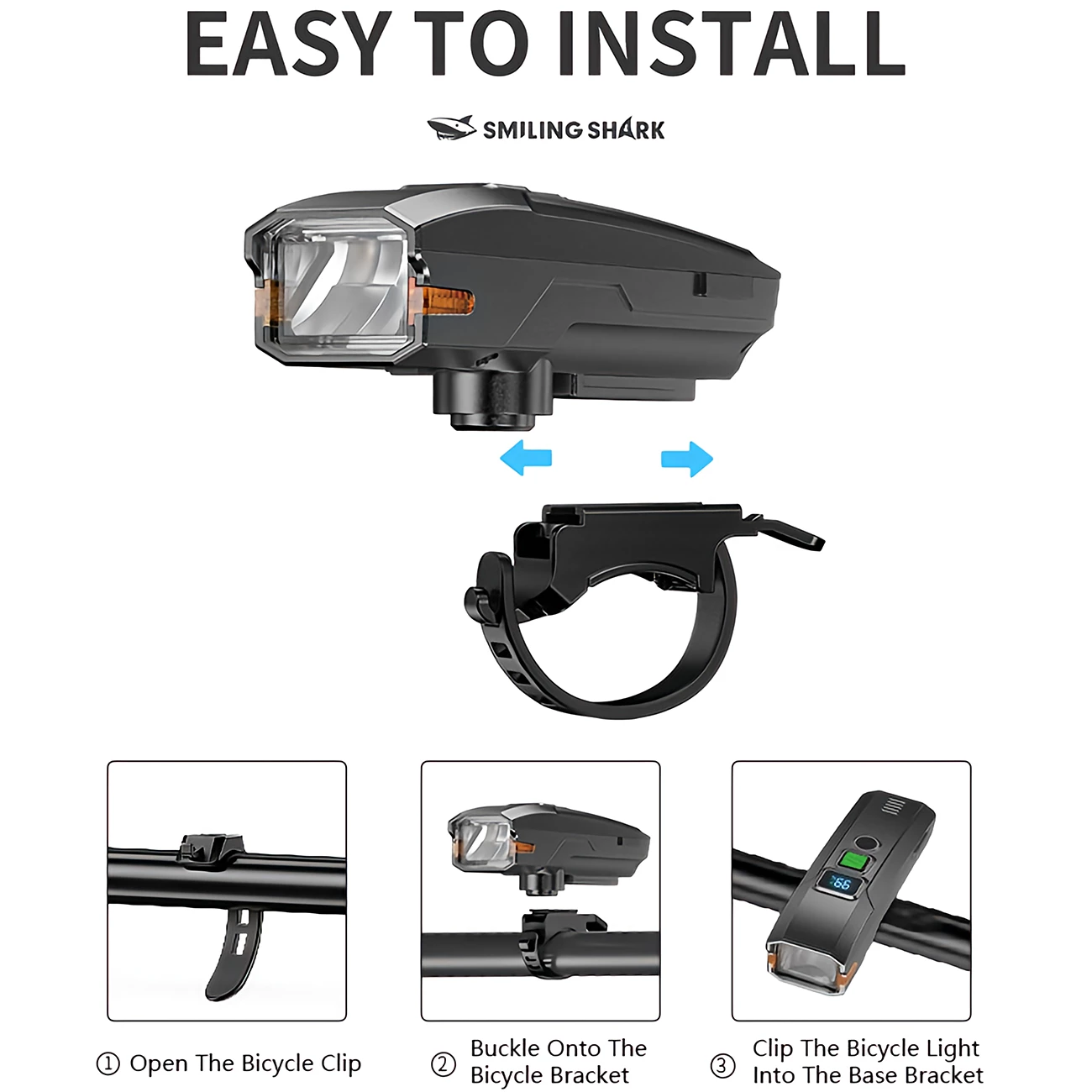 چراغ هوشمند شارژی ضدآب دوچرخه اسمایلینگ شارک با بوق هشدار