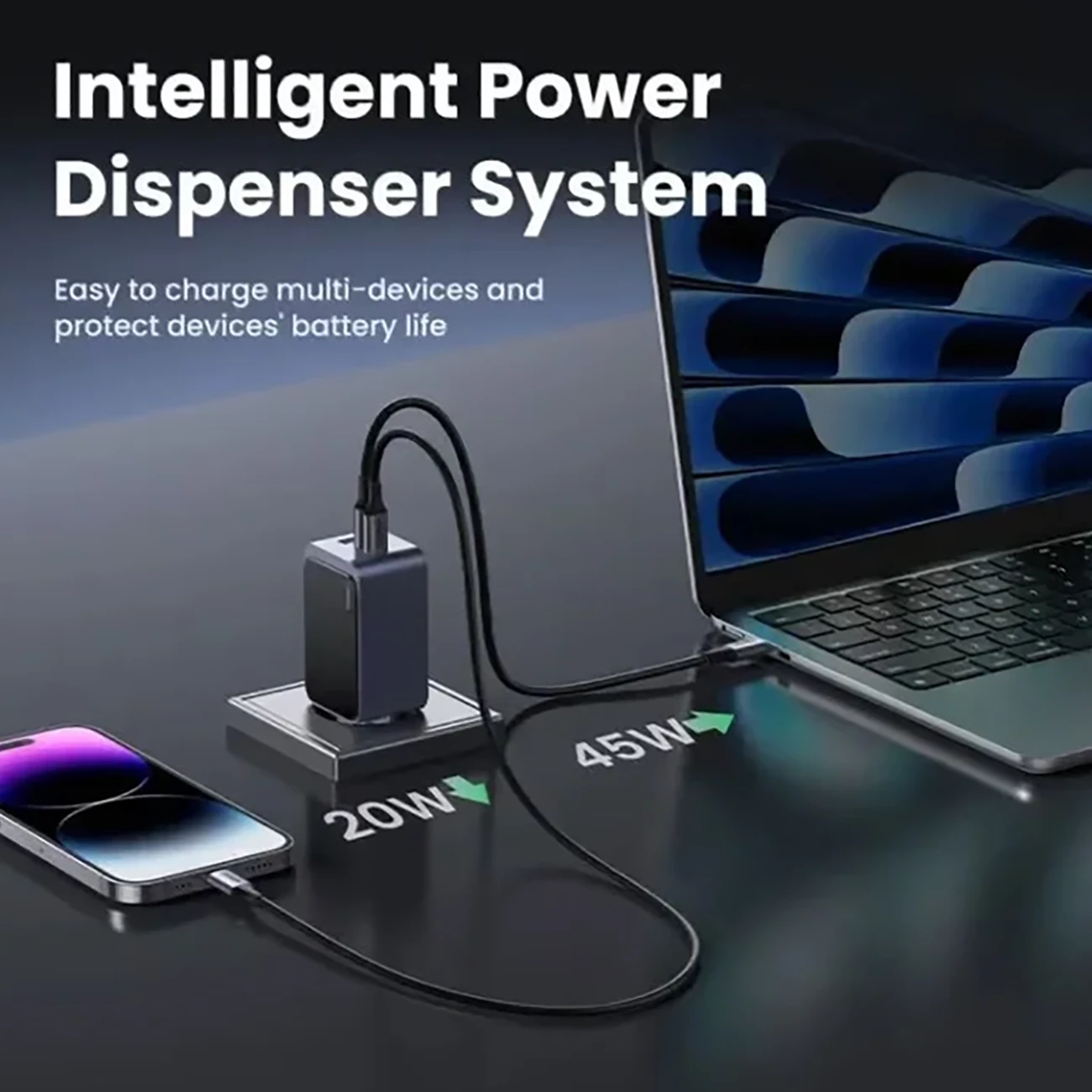 بهترین شارژر دیواری 65 وات یوگرین با دو پورت تایپ سی و یک پورت یو اس بی