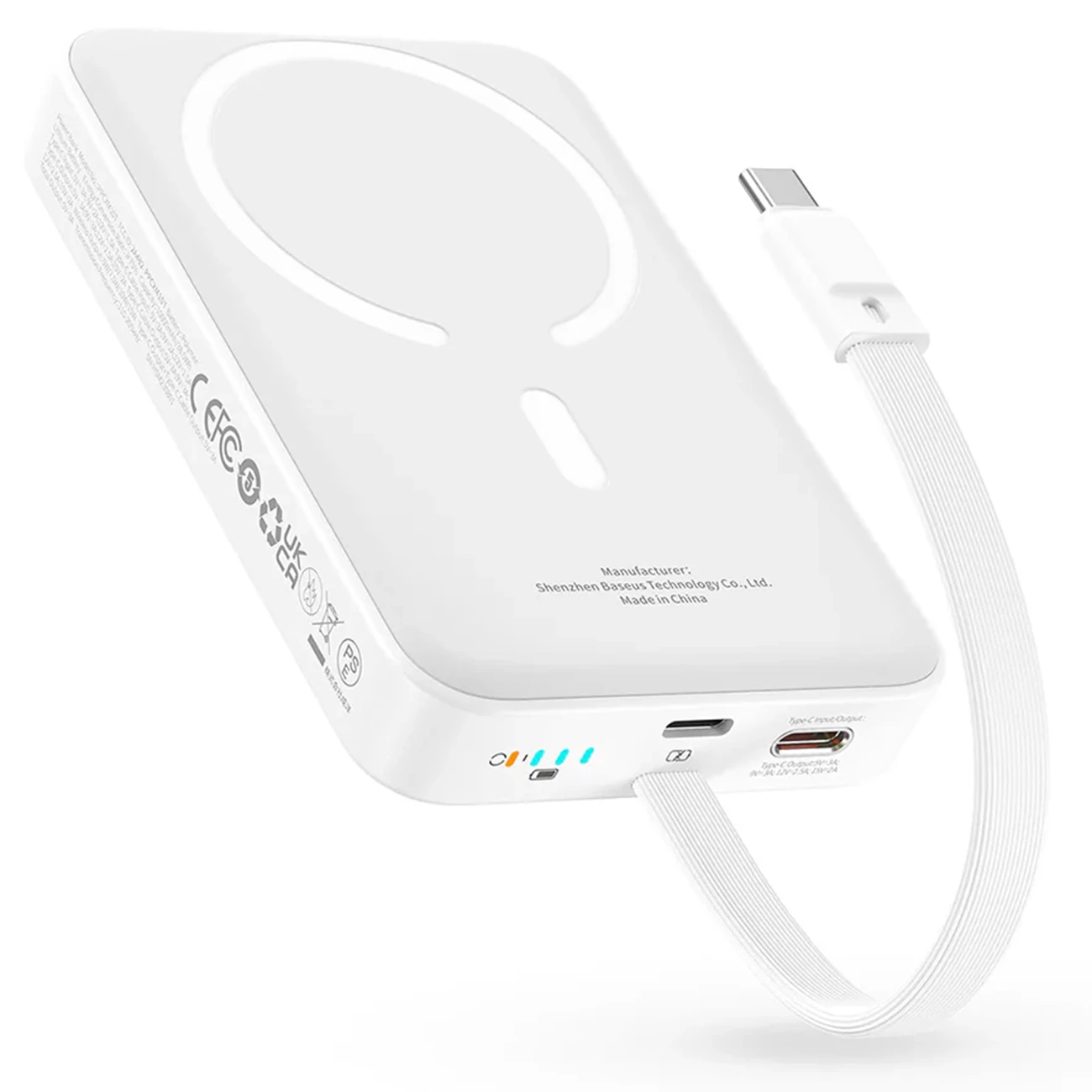 ارزان ترین شارژر همراه بی سیم مگ سیف فست شارژ بیسوس با کابل متصل تایپ سی