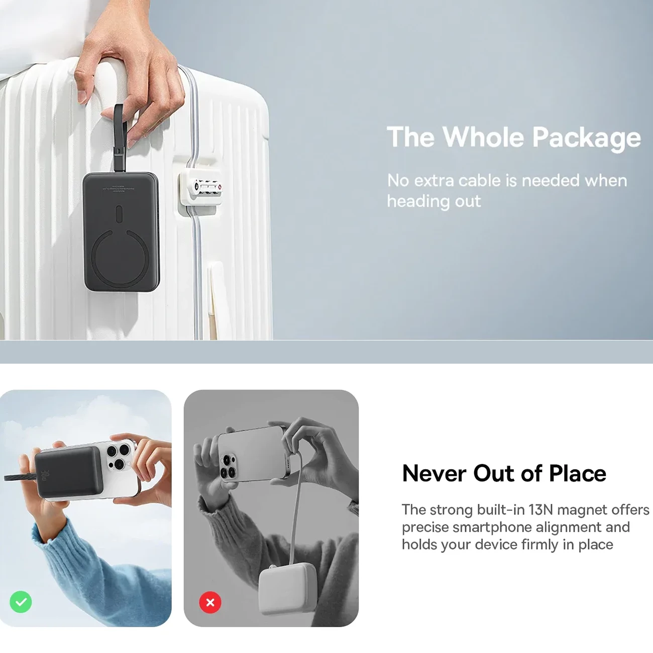 شارژر همراه بی سیم مگ سیف فست شارژ بیسوس با کابل متصل تایپ سی