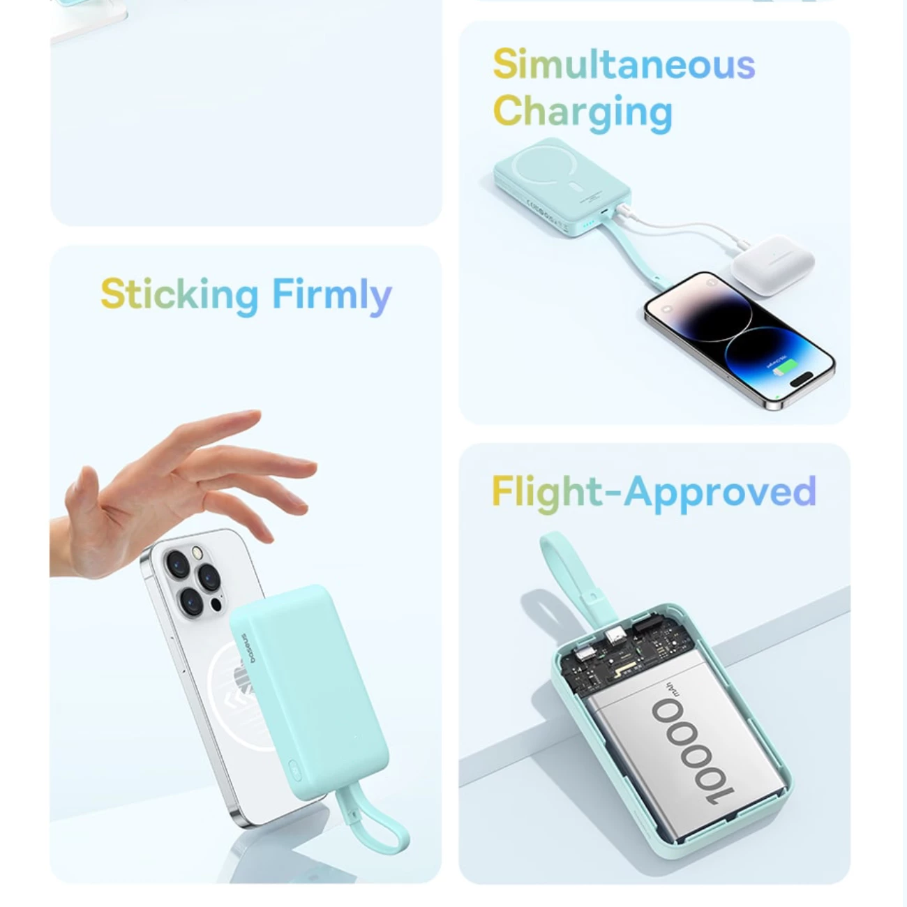 شارژر همراه بی سیم مگ سیف فست شارژ بیسوس با کابل متصل تایپ سی