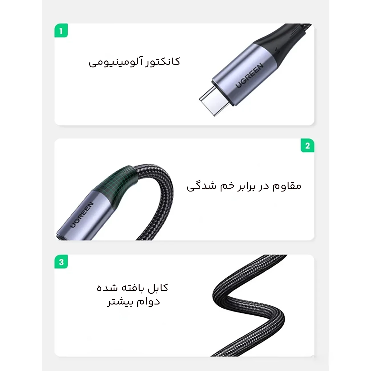 فروش کابل شارژ سریع تایپ سی به تایپ سی 100 واتی 1 متری یوگرین