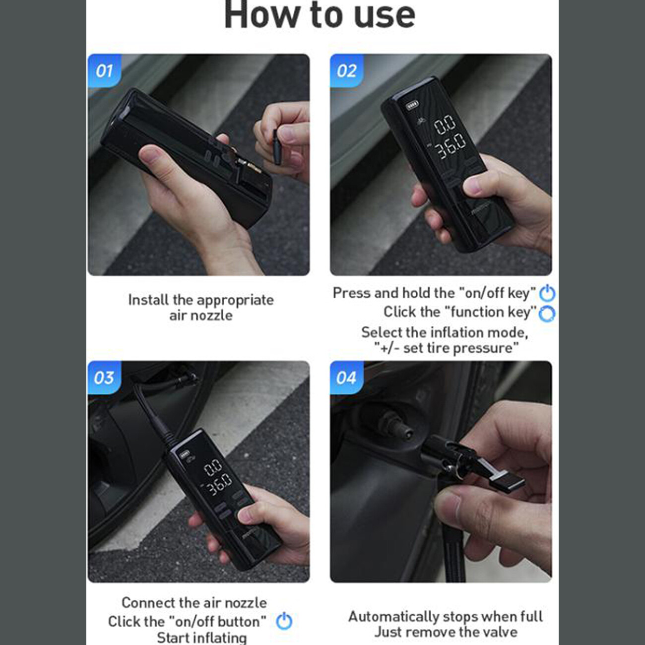 خرید کمپرسور باد و چراغ قوه شارژی مومکس