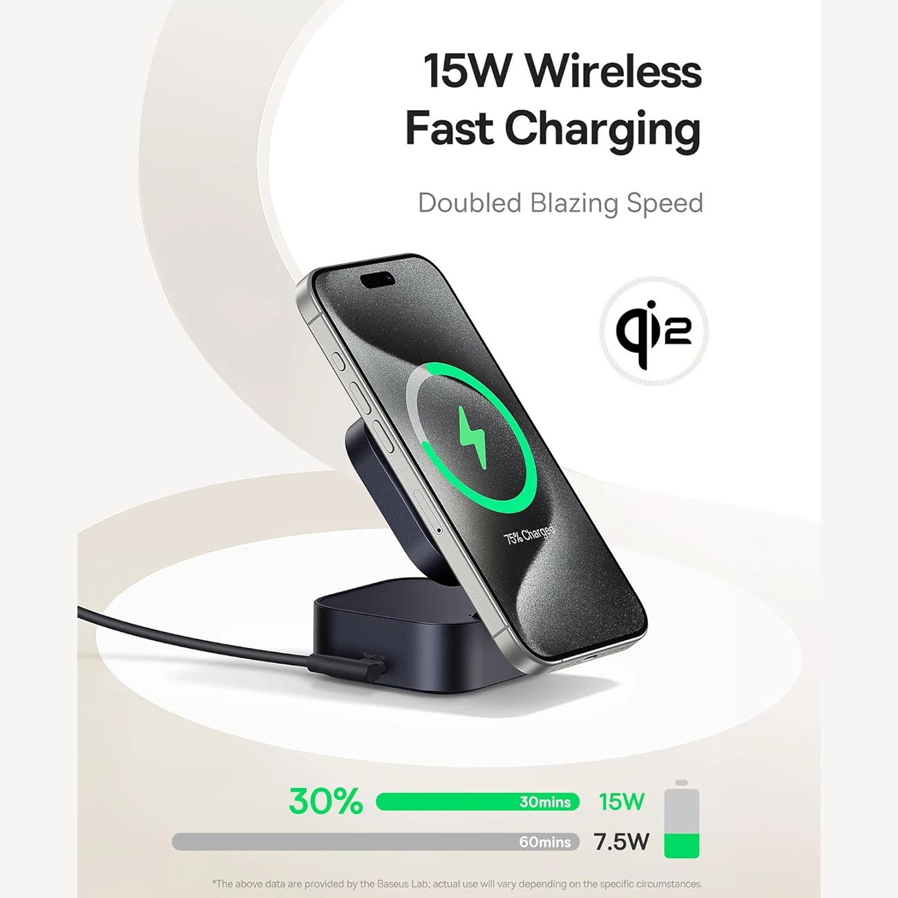 بهترین شارژر بی‌سیم مگنتی تاشو رومیزی 15وات و پایه نگهدارنده موبایل بیسوس با کابل تایپ سی جمع شونده