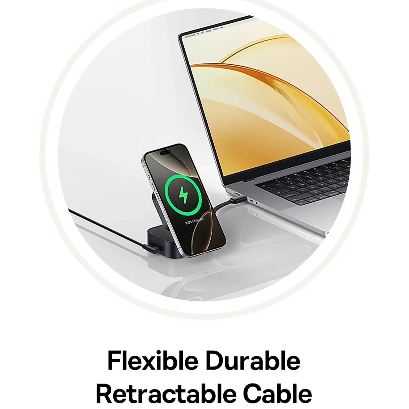 بهترین شارژر بی‌سیم مگنتی تاشو رومیزی 15وات و پایه نگهدارنده موبایل بیسوس با کابل تایپ سی جمع شونده