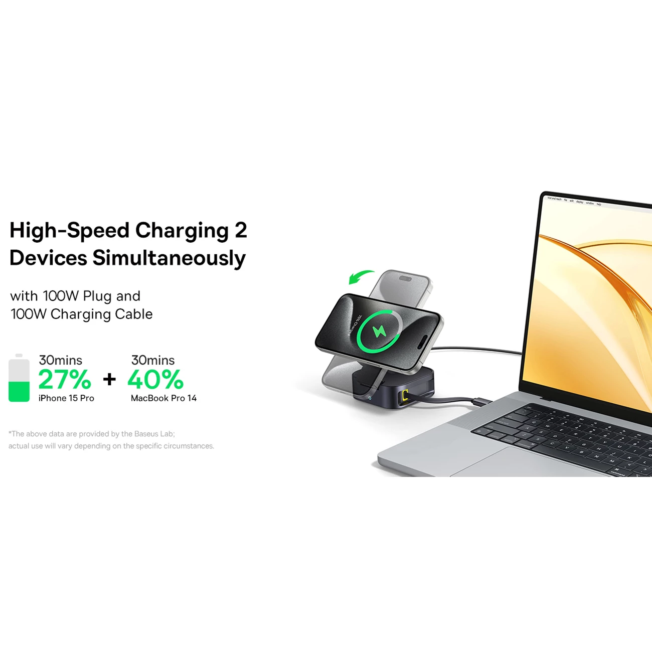 فروش شارژر بی‌سیم مگنتی تاشو رومیزی 15وات و پایه نگهدارنده موبایل بیسوس با کابل تایپ سی جمع شونده