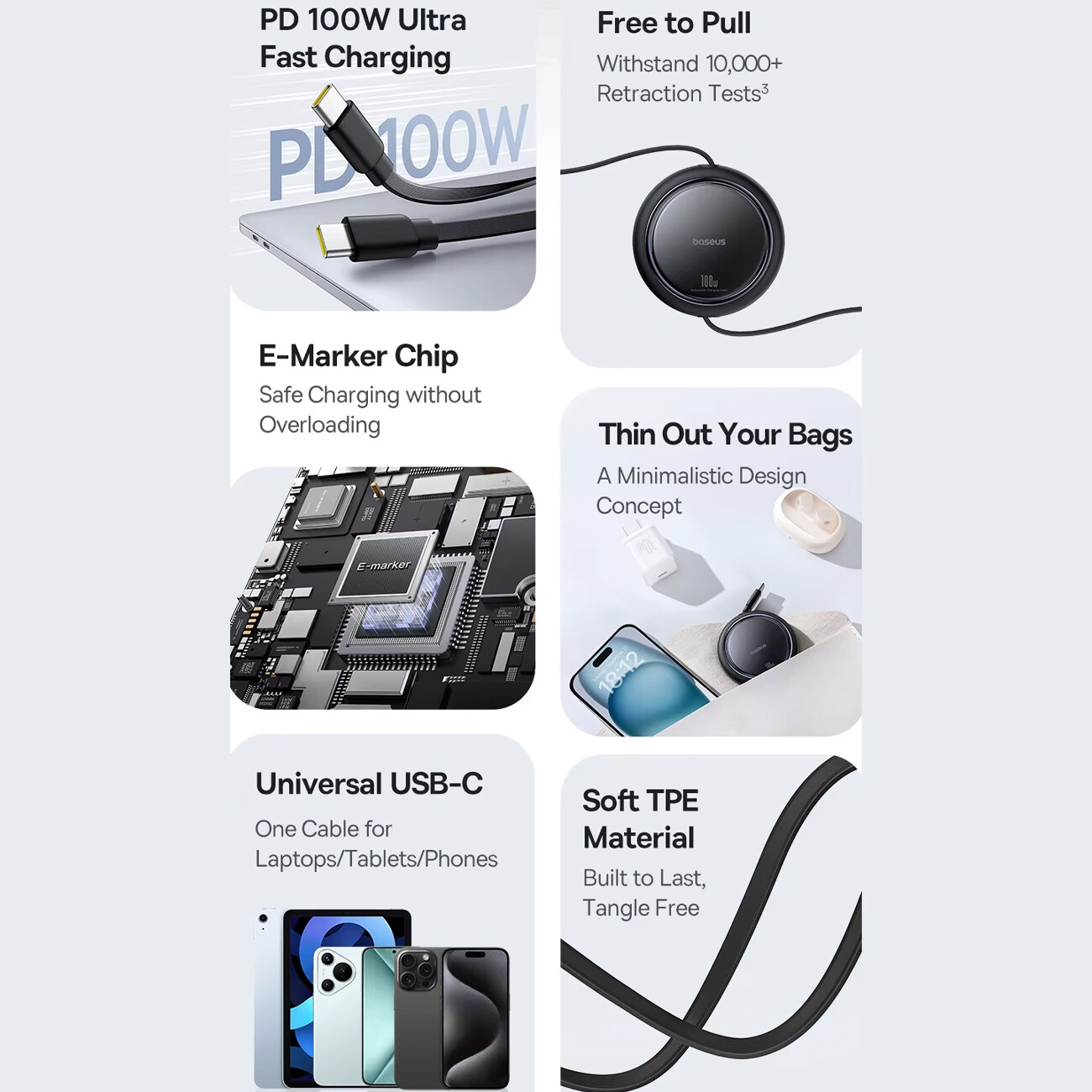 کابل فست‌شارژ دو سر تایپ سی بیسوس