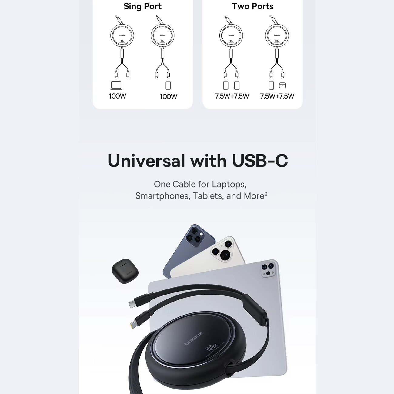 خرید کابل فست‌شارژ دو سر تایپ سی بیسوس