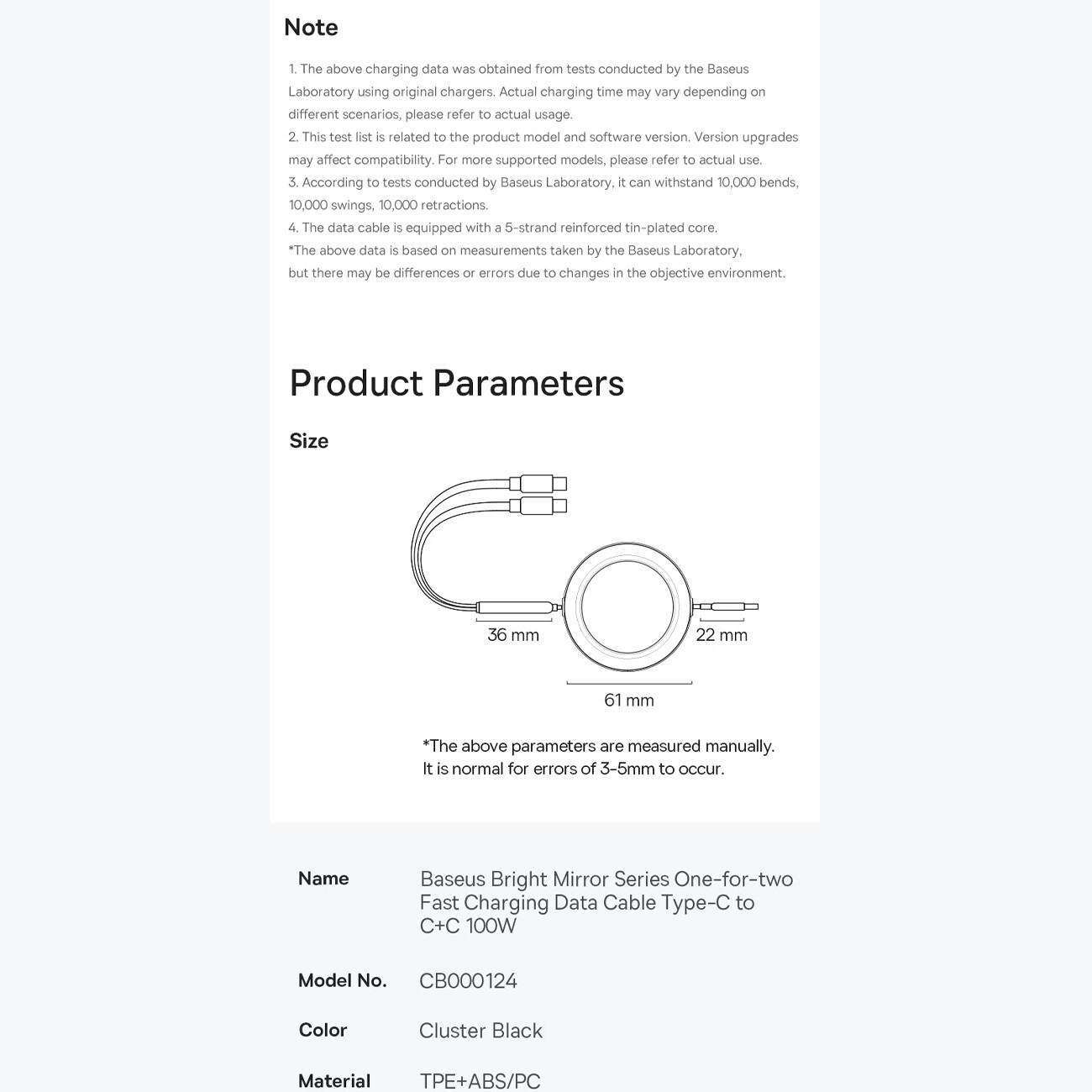 فروش سیم شارژ سریع دو سر تایپ سی به تایپ‌سی  بیسوس