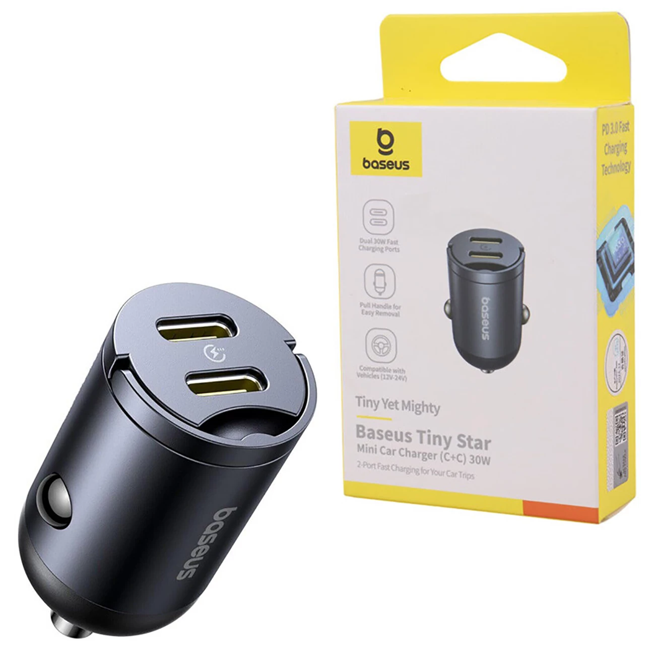 قیمت شارژر فندکی دو پورت تایپ سی 30 وات بیسوس