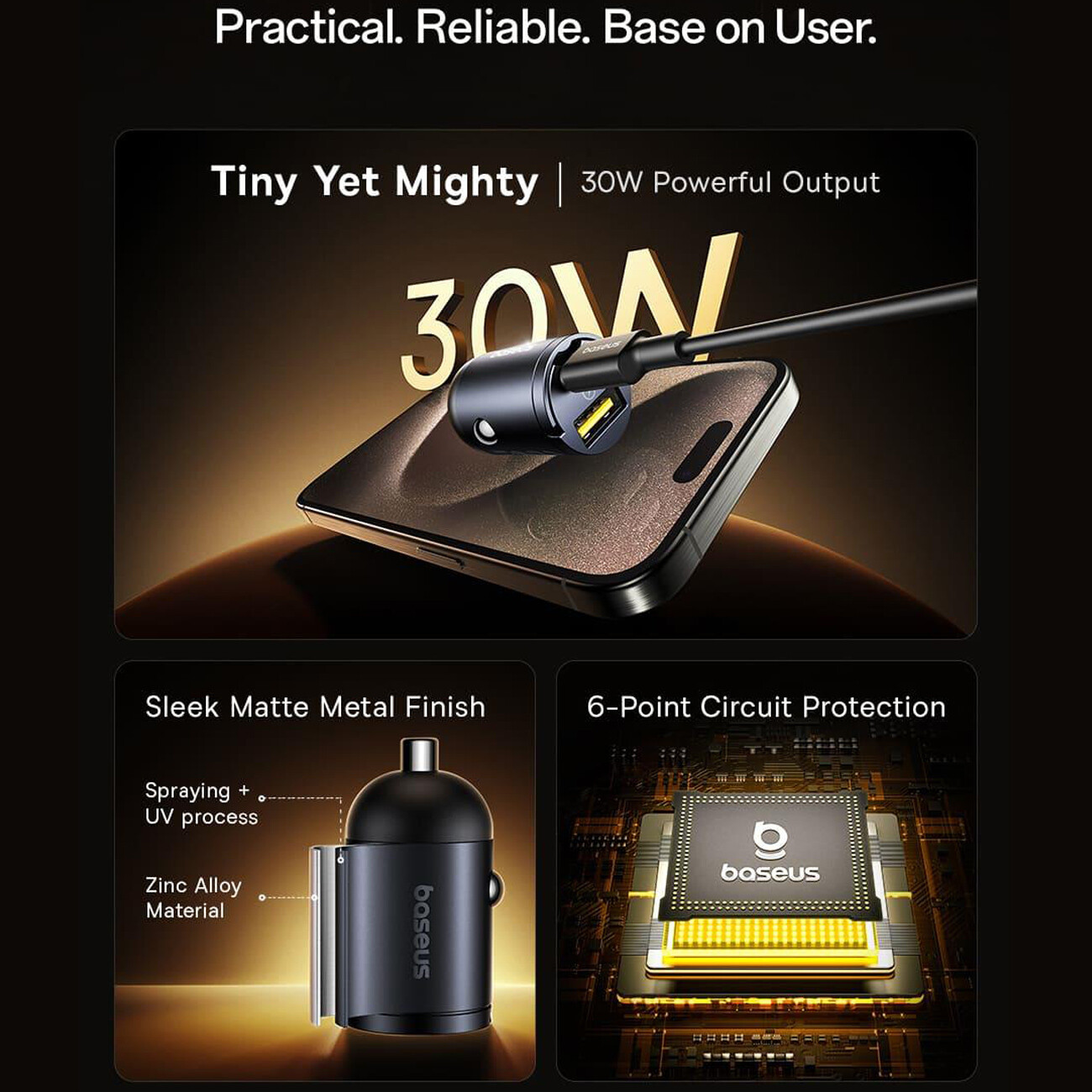 فروش شارژر فندکی فست شارژ ماشین یواس‌بی و تایپ‌سی 30 وات  بیسوس