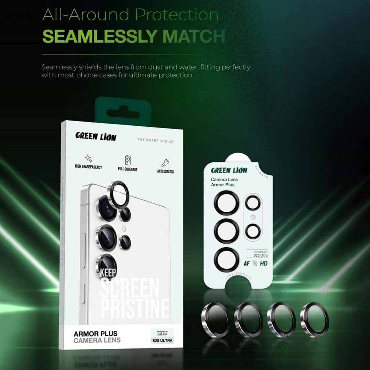 محافظ رینگی لنز دوربین سامسونگ Galaxy S25 Ultra گرین‌لاین