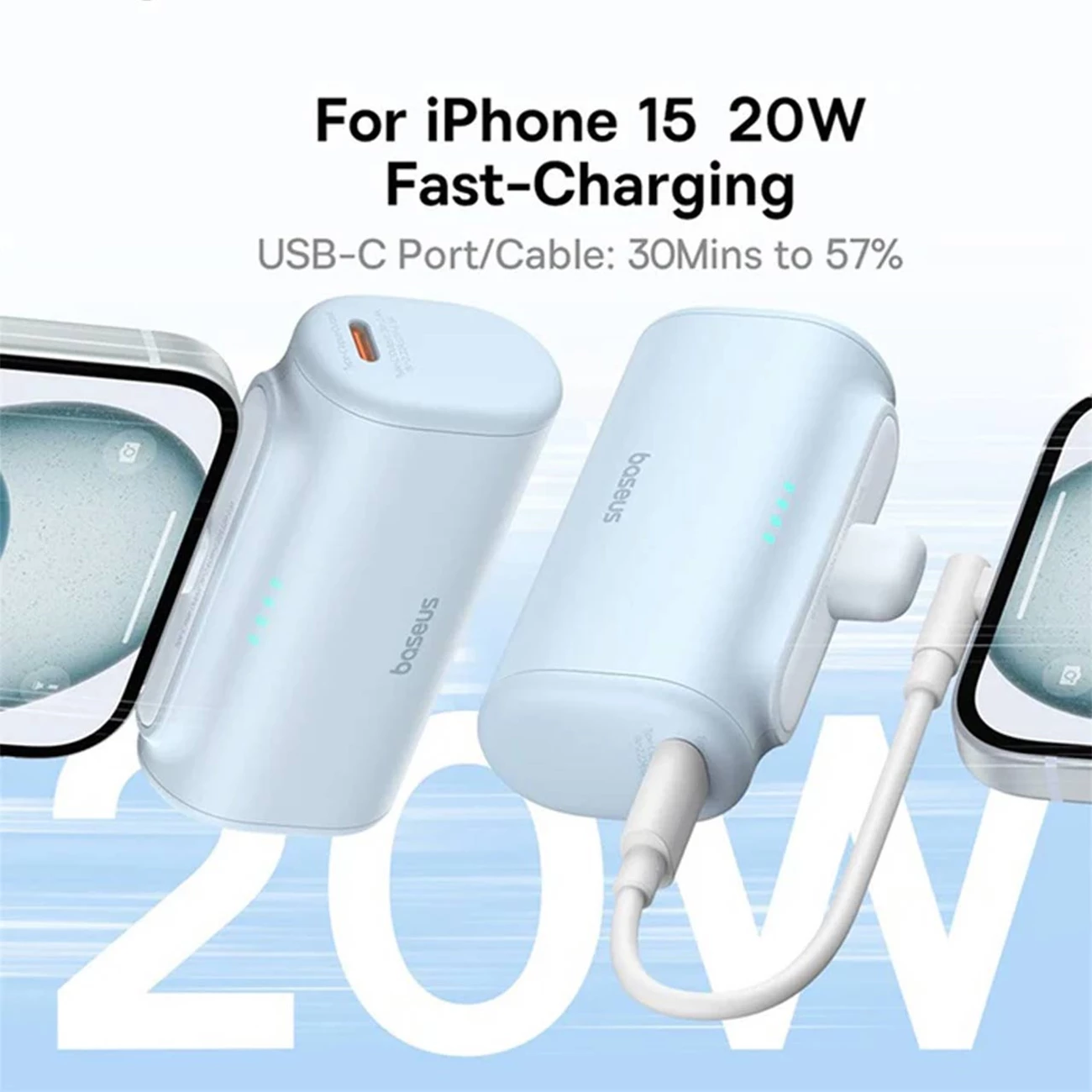 فروش پاوربانک کپسولی 5000 میلی آمپر 20 وات تایپ سی بیسوس