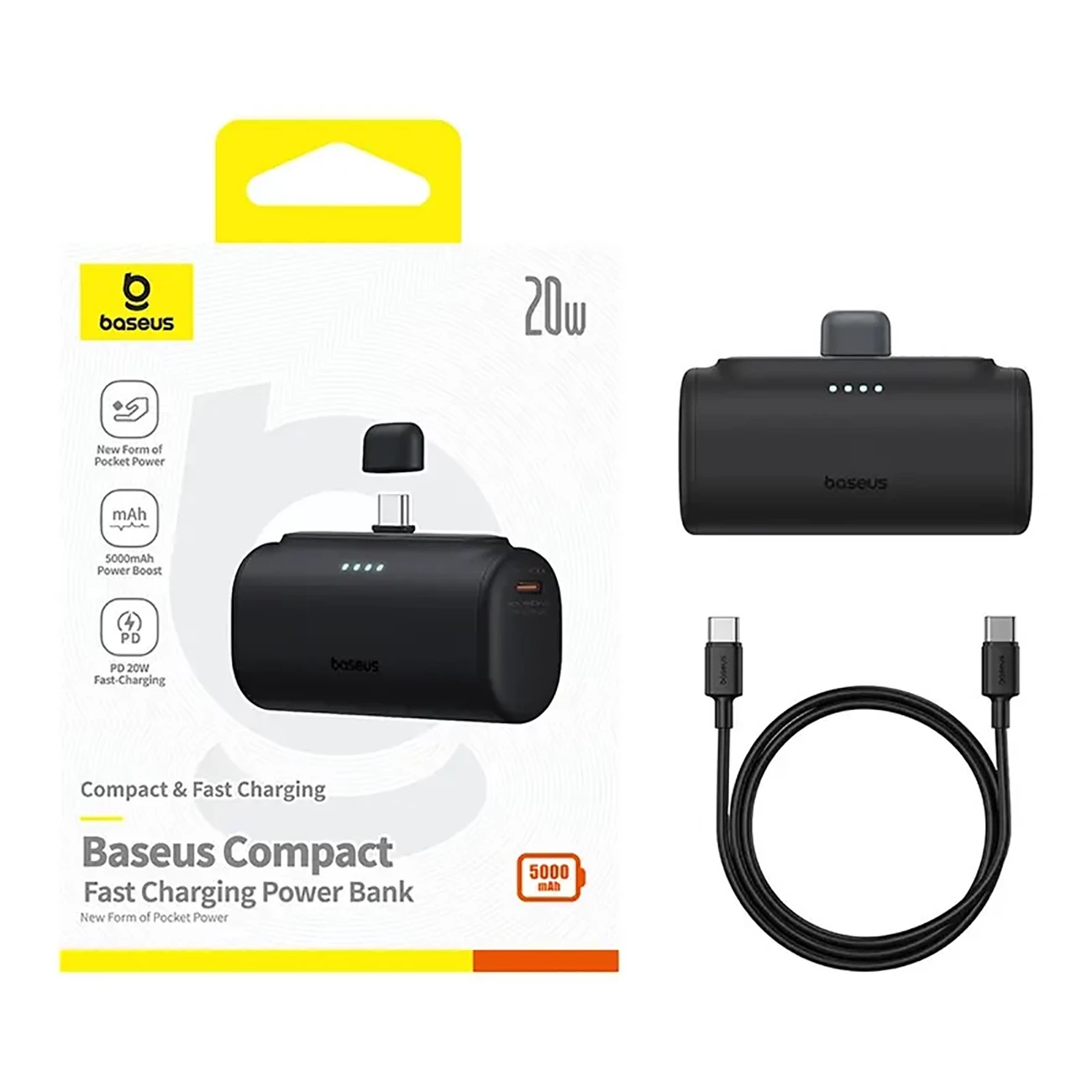 فروش پاوربانک کپسولی 5000 میلی آمپر 20 وات تایپ سی بیسوس