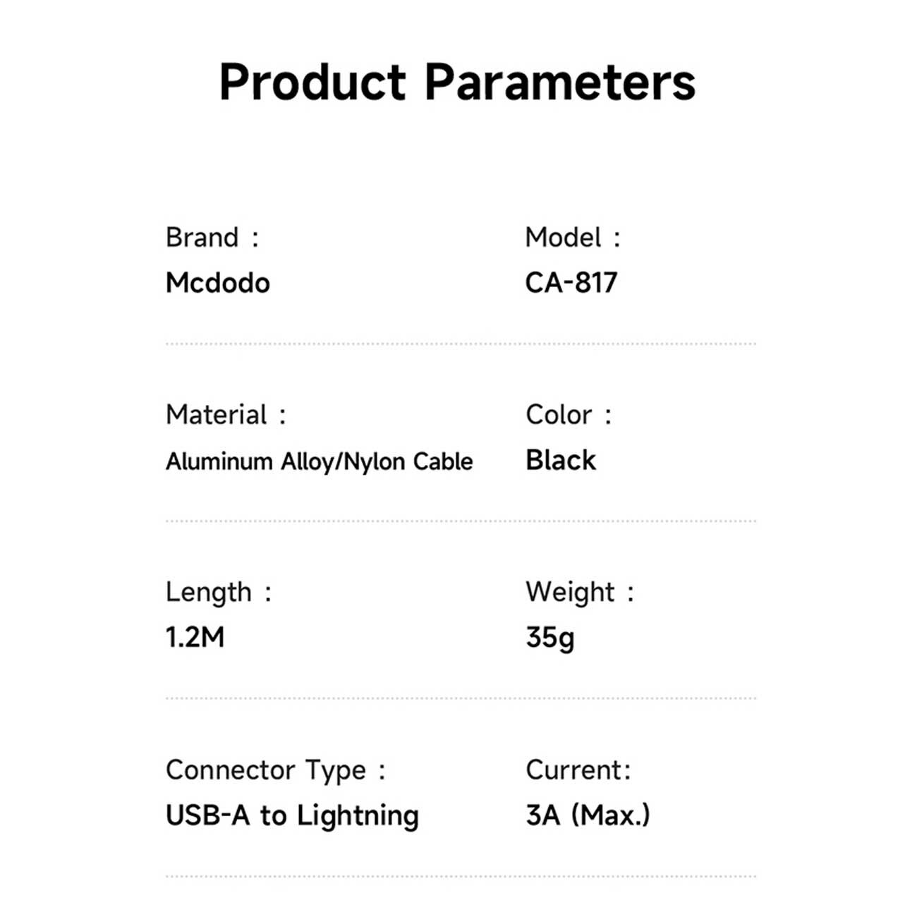 کابل فست‌شارژ USB به لایتنینگ 3 آمپر 1.2 متری مک‌دودو