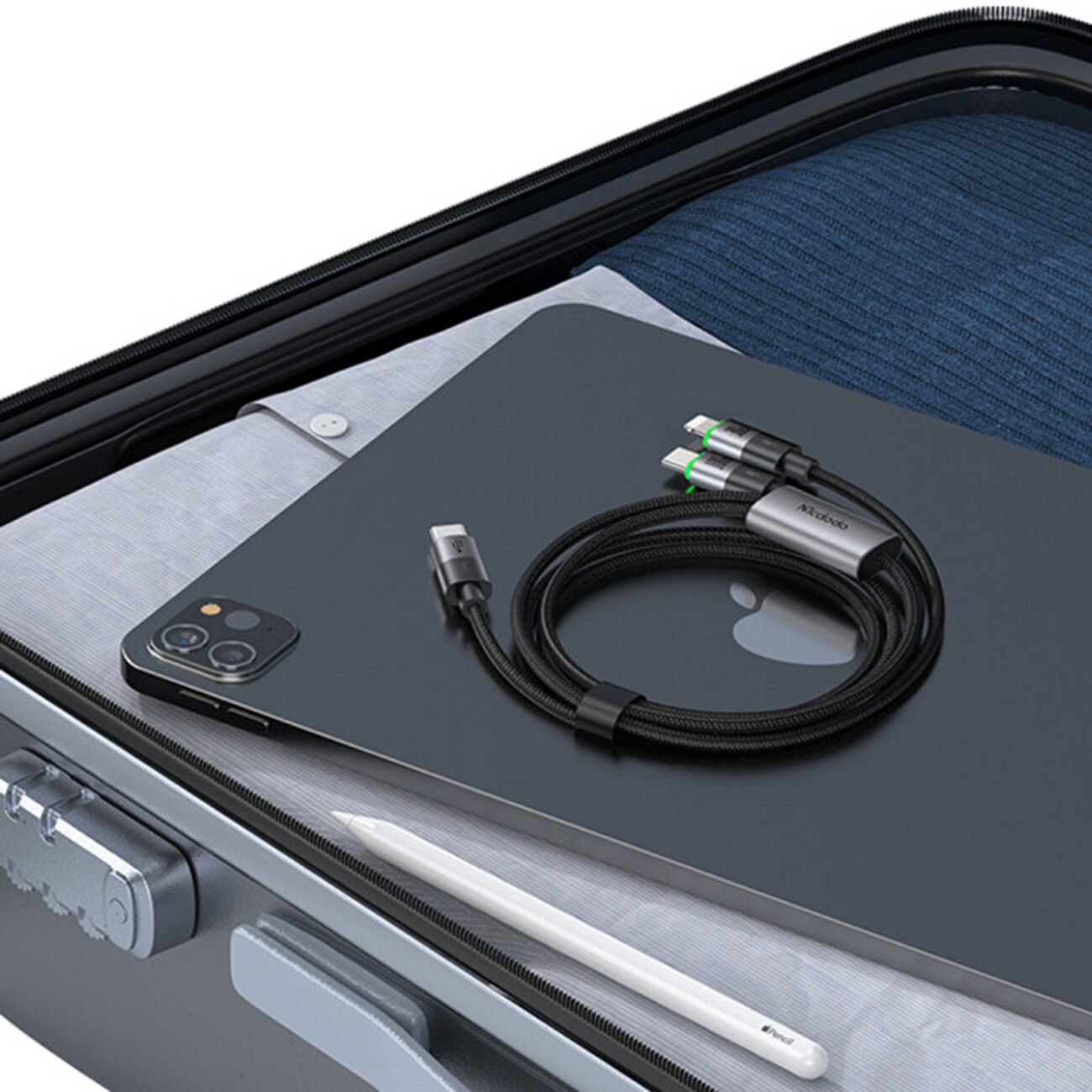 فروش کابل شارژ سریع 100وات تایپ سی به لایتنینگ+تایپ سی مک دودو