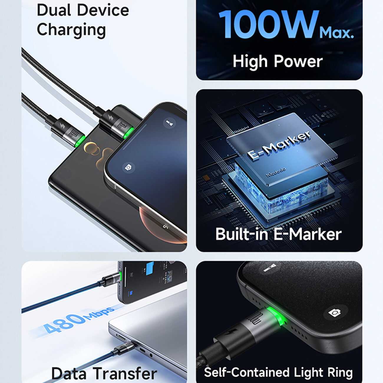 بهترین کابل شارژ سریع 100وات تایپ سی به لایتنینگ+تایپ سی مک دودو