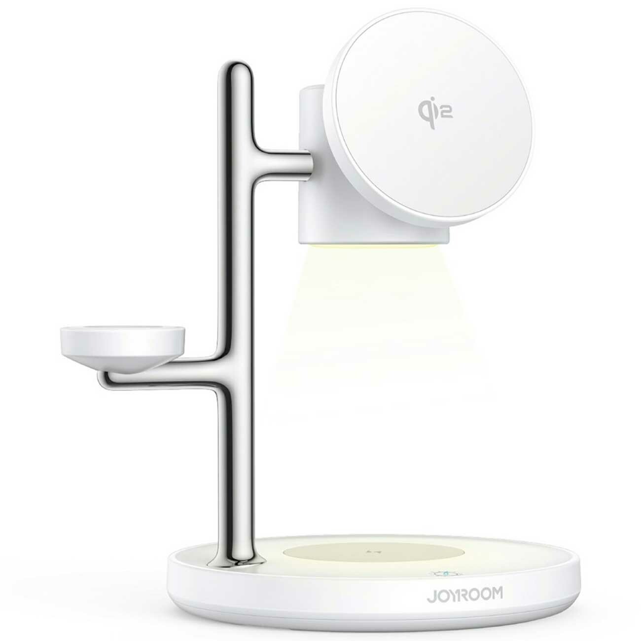 شارژر وایرلس Qi2 گوشی، اپل واچ و ایرپادز 4 کاره جویروم JOYROOM JR-W23 با چراغ خواب