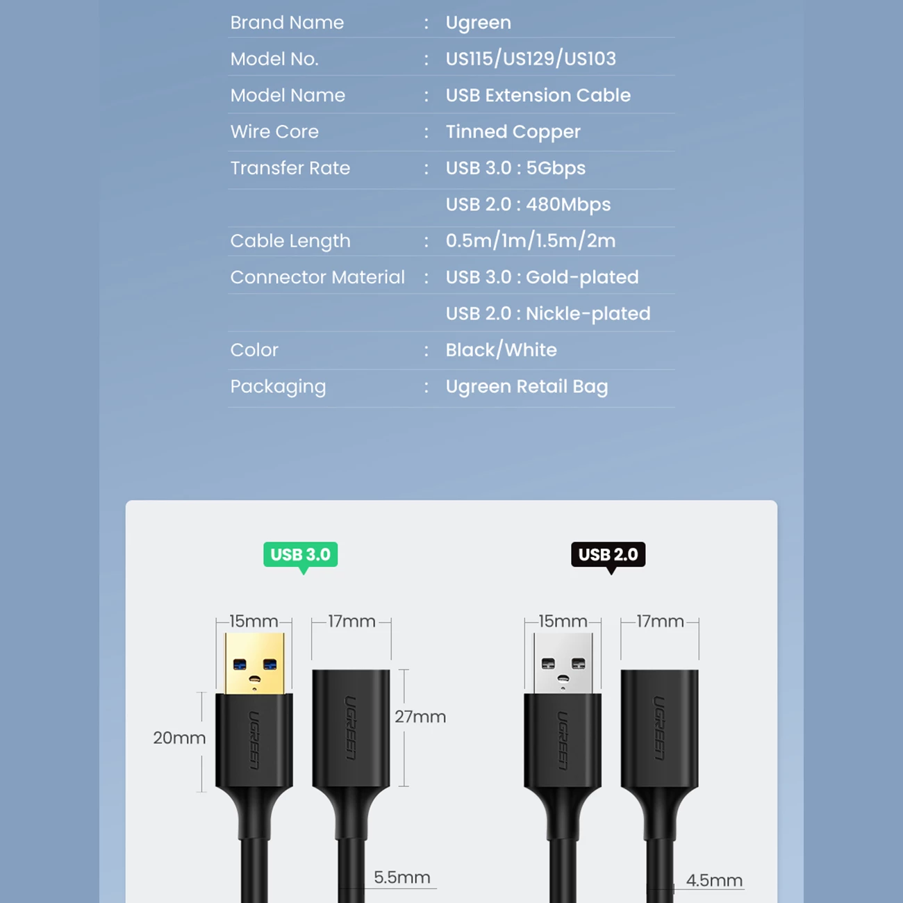 کابل افزایش طول USB 3.0 یک متری یوگرین